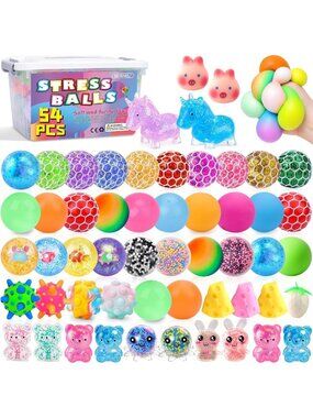 54 Pack Stress Relief Balls - Squishy Squeeze Toys for Adults & Kids
